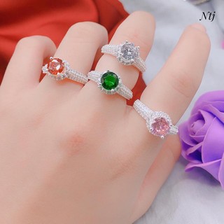 NHẪN BẠC MẶT ĐÁ TRÒN CHO NỮ - ĐỦ SIZE TO NHỎ