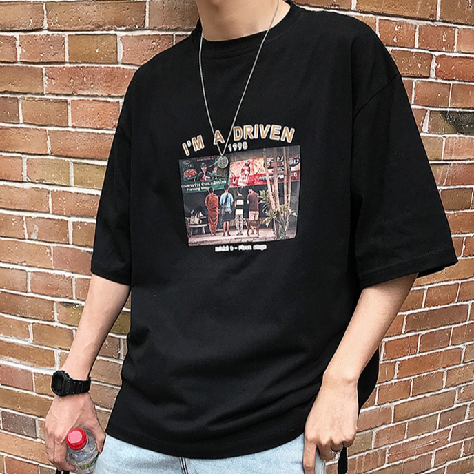 Áo tay ngắn dáng rộng phong cách Hàn Quốc trẻ trung cho nam size M-5XL