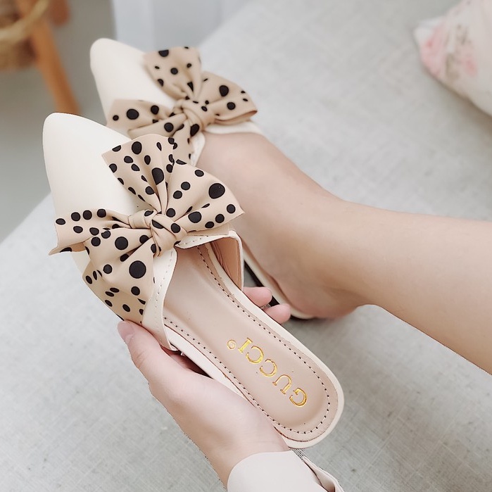 BEESHOES - GIÀY SỤC NỮ MŨI NHỌN ĐẾ BỆT - GIÀY SỤC CHẤT DA MỀM ĐI SIÊU ÊM SIÊU MỀM SẴN MÀU ĐEN-KEM 2009036