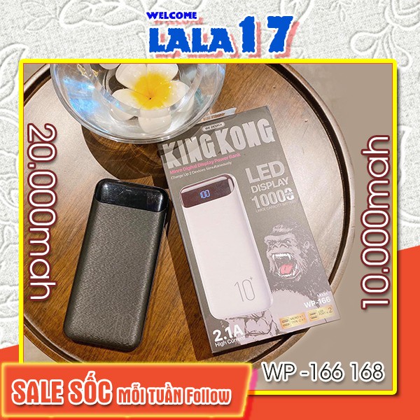 Sạc dự phòng mini 20000 10000 mah chính hãng giá rẻ tốt nhất KINGKONG (WP 166, WP 168) Lala17