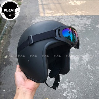 Mũ Bảo Hiểm Phượt 3/4 Đen Gắn Kính UV400