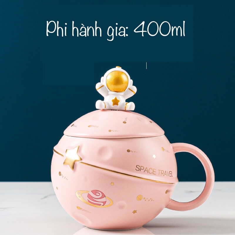 Cốc Uống Nước, 430ml cho bé Có Nắp và Thìa Cốc Sứ Decor Chịu Nhiệt Dễ Thương