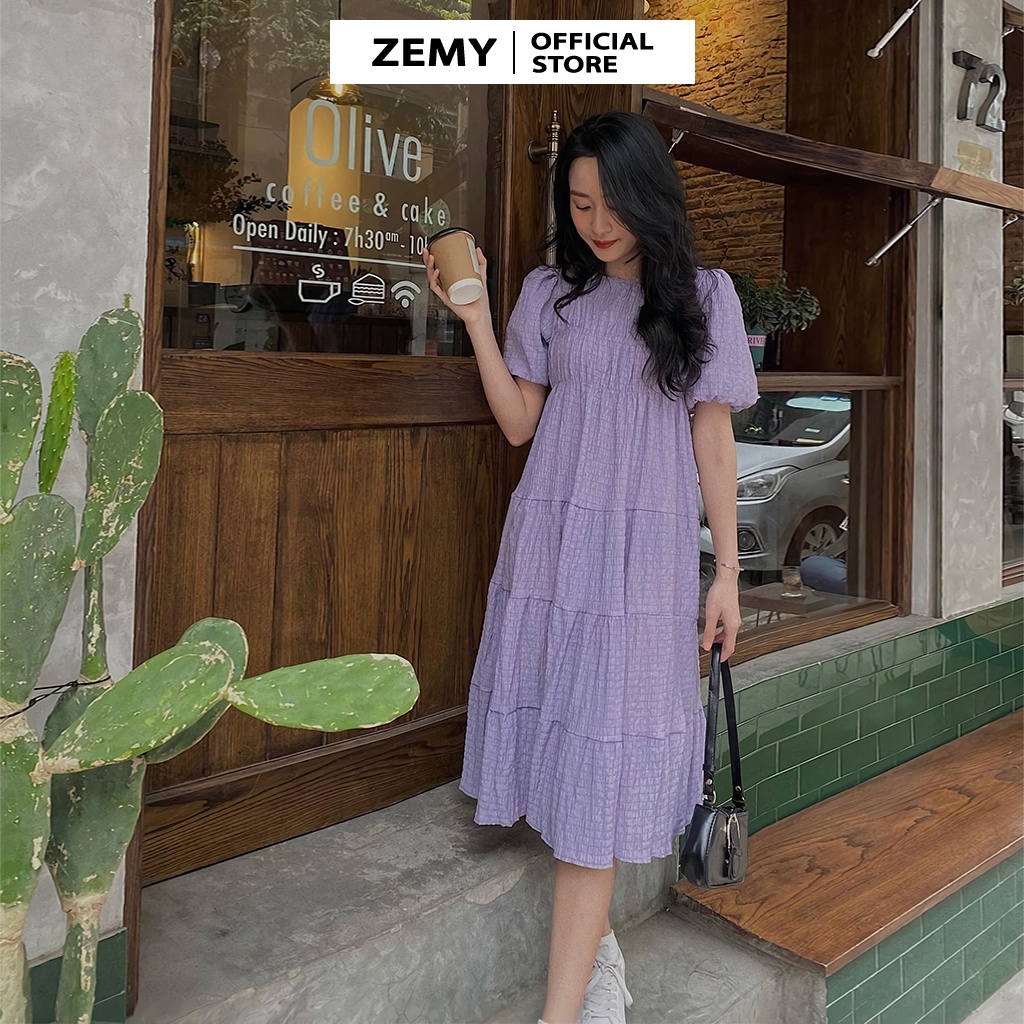 Váy babydoll dáng dài đầm maxi nữ tay phồng vải xốp màu trắng đen đi biển