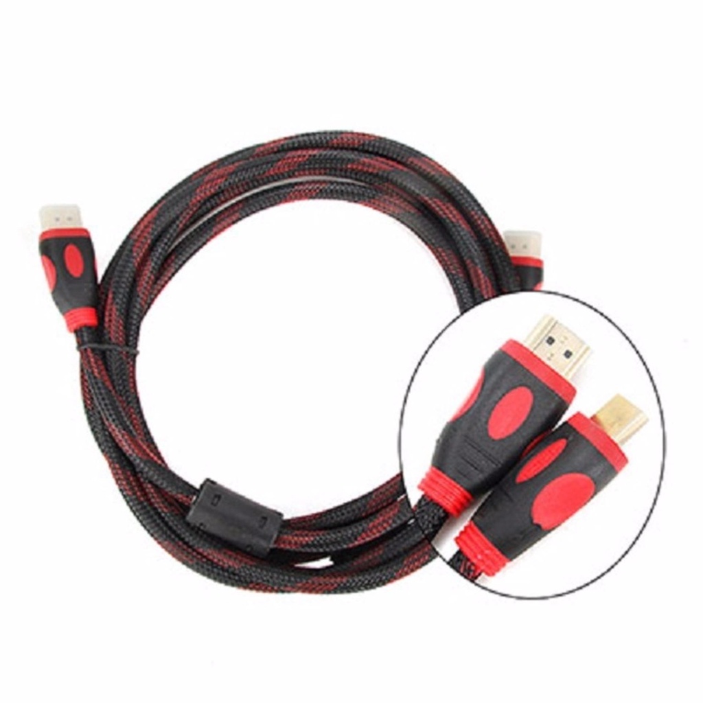 Dây kết nối HDMI (đỏ đen, Dây cáp kết nối HDMI bọc vải cực bền cắm là chạy không cần cài đặt