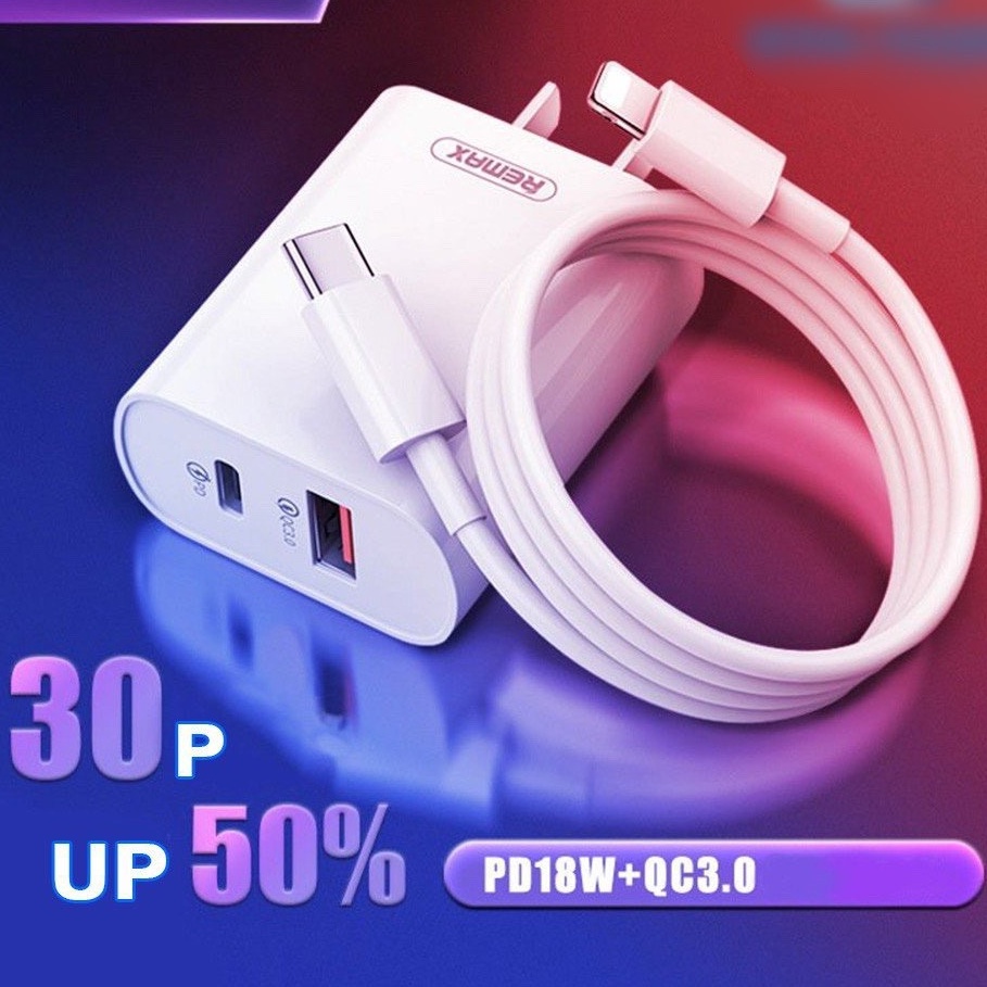 REMAX  Bộ cốc Sạc Nhanh CỦ KÈM DÂY CÁP PD 18W 20W TYPE C to IP chống cháy nổ 7 8 XS XR 11 12 13