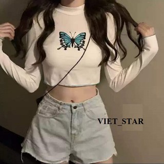 Áo Croptop Body In Bướm Dài Tay Ulzzang Hot
