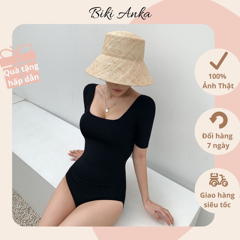 Bộ Đồ Bơi Bikini Bodysuit Đen Basic Liền Thân Hở Lưng Ulzzang Kín Đáo 1 Mảnh