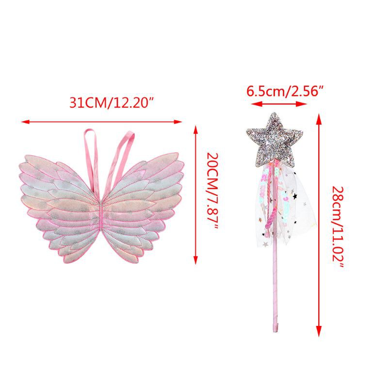 Đạo cụ hóa trang trình diễn sân khấu gồm cánh thiên thần và đũa thần màu gradient dễ thương có thể mua lẻ cho trẻ em