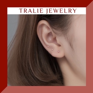 Bông tai bạc nguyên chất FREESHIP Tralie Jewelry, khuyên tai bạc unisex mini 2 đầu bi đơn giản