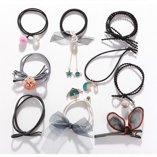Túi rút Set 9 Dây cột tóc style HÀN đính đá XINH XẮN co giãn hạn chế đứt gãy tóc cho bạn gái
