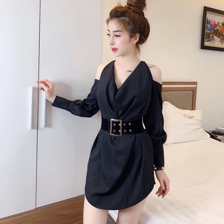 đầm cổ đổ tay dài