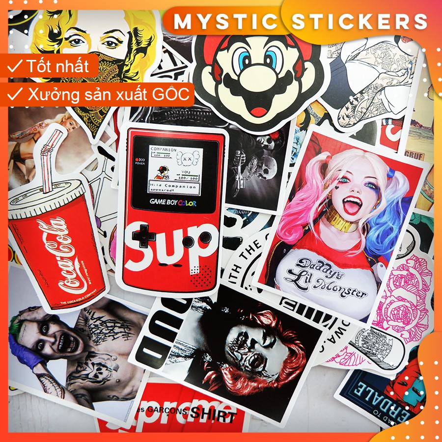 [SET TỔNG HỢP #1] 100 Sticker chống nước/ trang trí, set mix ,dán xe laptop mũ bảo hiểm vali...