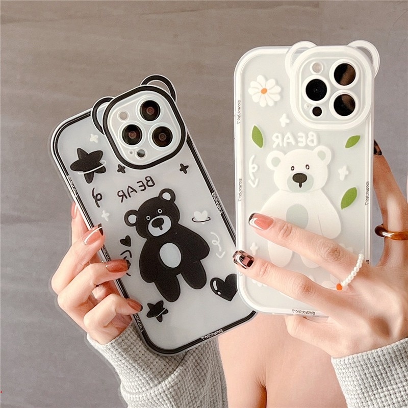 Ốp Điện Thoại Dẻo Trong Suốt Họa Tiết Hoạt Hình Chú Gấu Vui Nhộn Cho iPhone 11 12 13 Pro MAX X XR XS MAX 6 7 8 Plus