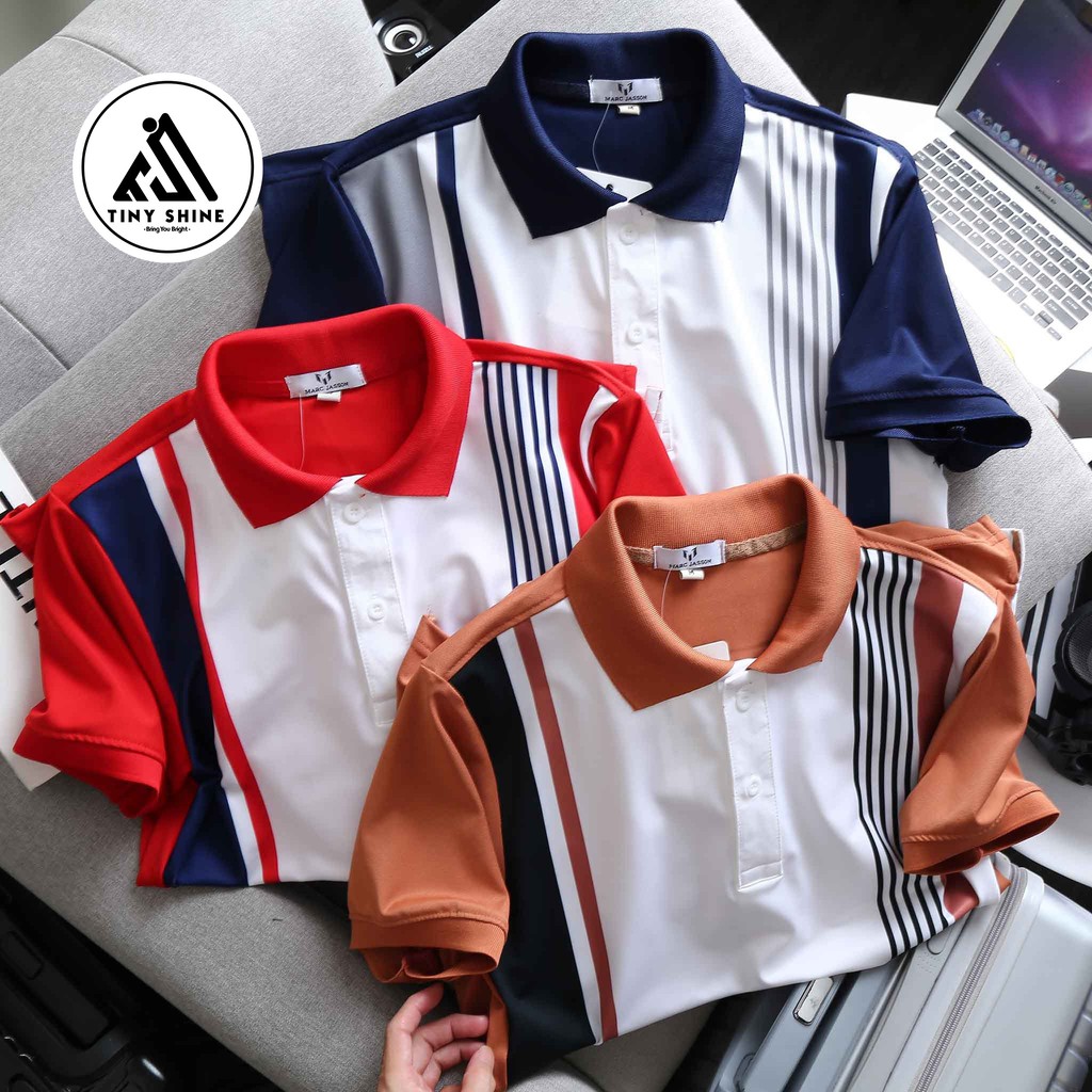 Áo Polo Tay Ngắn Phong Cách Sắc Màu Trẻ Trung Sọc Dọc Nền Trắng (TinyShine)