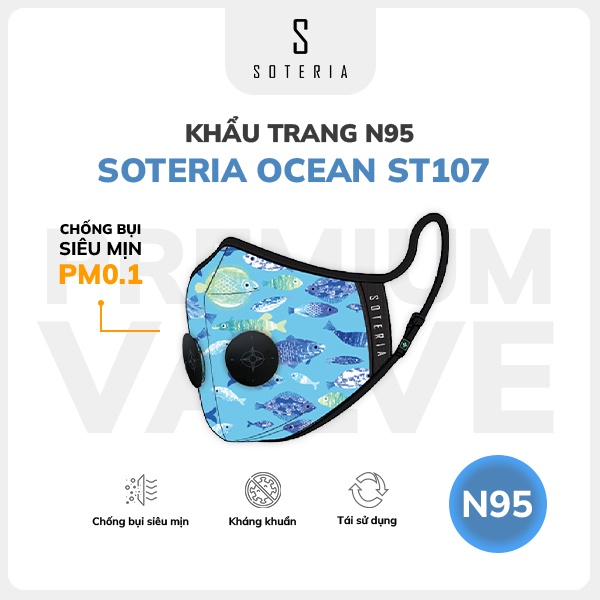 Khẩu trang thời trang Soteria Ocean ST107 - N95 lọc hơn 99% bụi mịn 0.1 micro - Size S,M,L