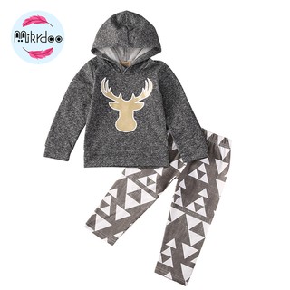 Set áo hoodie + quần dài Mikrdoo giữ ấm họa tiết tuần lộc đáng yêu dành cho bé