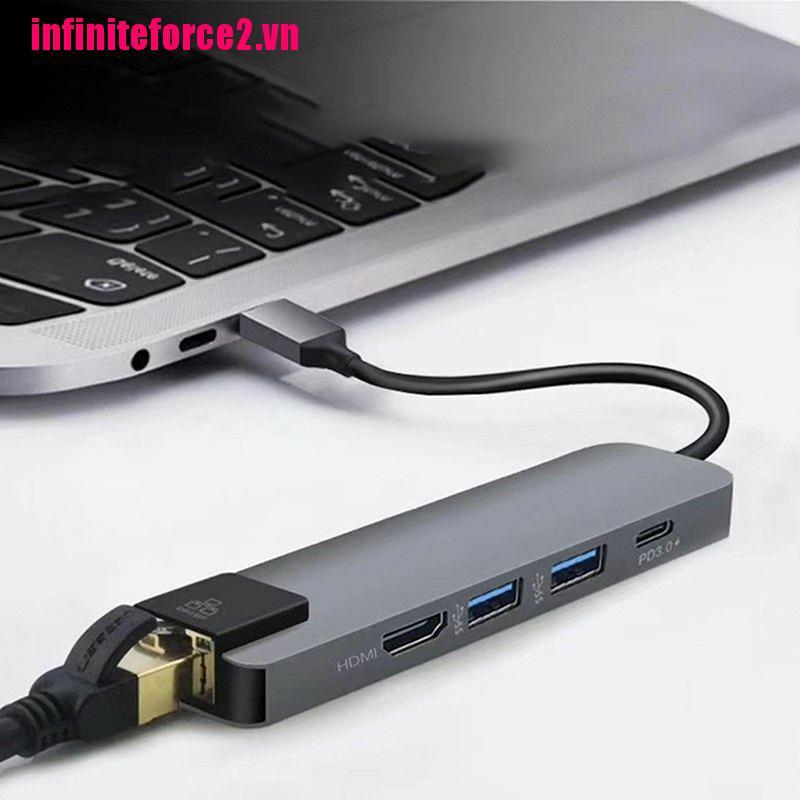 Hub Chuyển Đổi Usb Type C Hdmi 4k Sang Gigabit Ethernet Rj45 Lan 5 Trong 1 Chất Lượng Cao