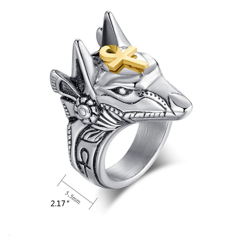 Nhẫn hình thần Anubis Ai Cập bằng thép không gỉ thời trang cho nam