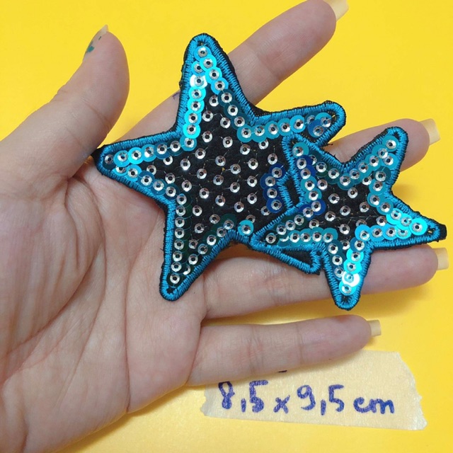 Hình thêu, sticker thêu ngôi sao kim sa màu