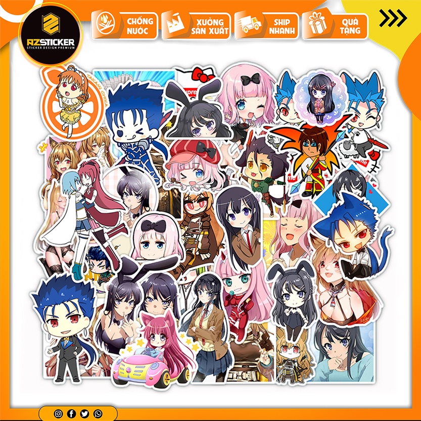 Sticker dán mũ bảo hiểm anime Chika - Nhãn dán nón chống nước cắt sẵn dễ dàng sử dụng