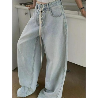 Shanmieleng Mùa Hè 2024 Phong Cách Mới Phiên Bản Hàn Quốc Retro Rời Phối Ren Cao Cấp Quần Jean Ống Rộng Nữ Quần Sàn Phù Hợp