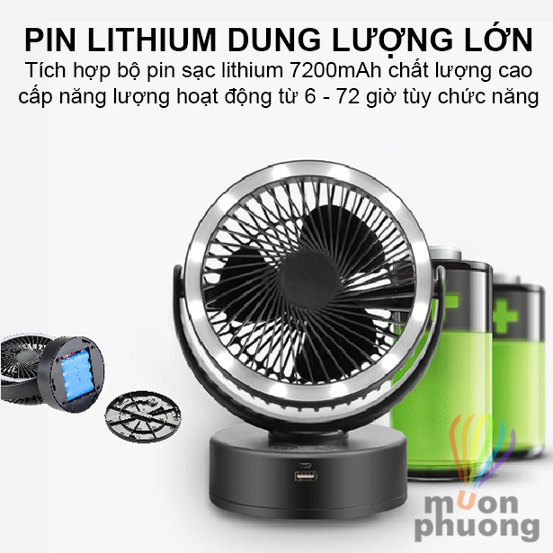 [FRSHP70K] Đèn quạt tích điện LED sạc pin dự phòng sử dụng văn phòng cắm trại dã ngoại - MUÔN PHƯƠNG SHOP