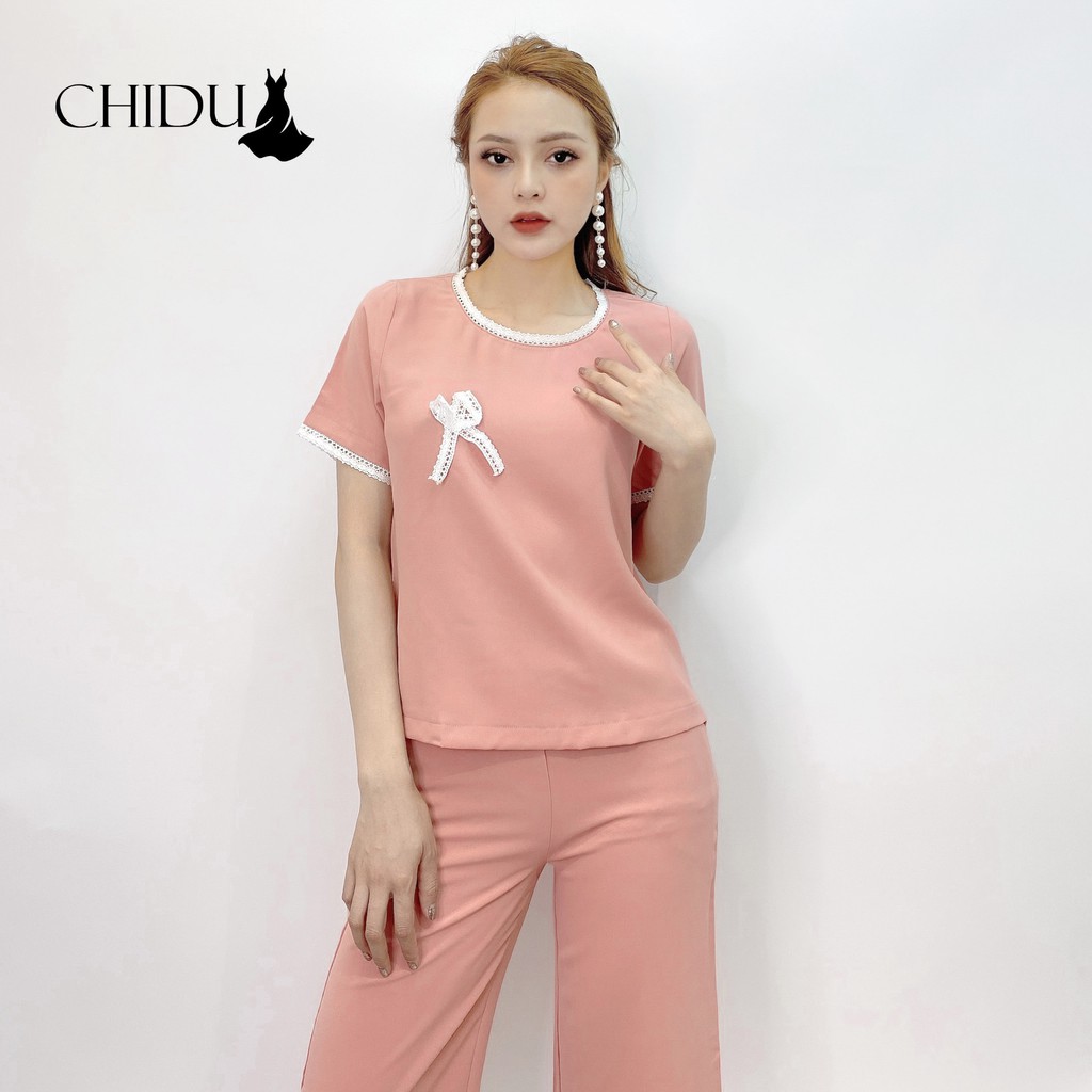 CHIDU set đũi hè đính nơ , set đũi hè ngắn tay - SP245