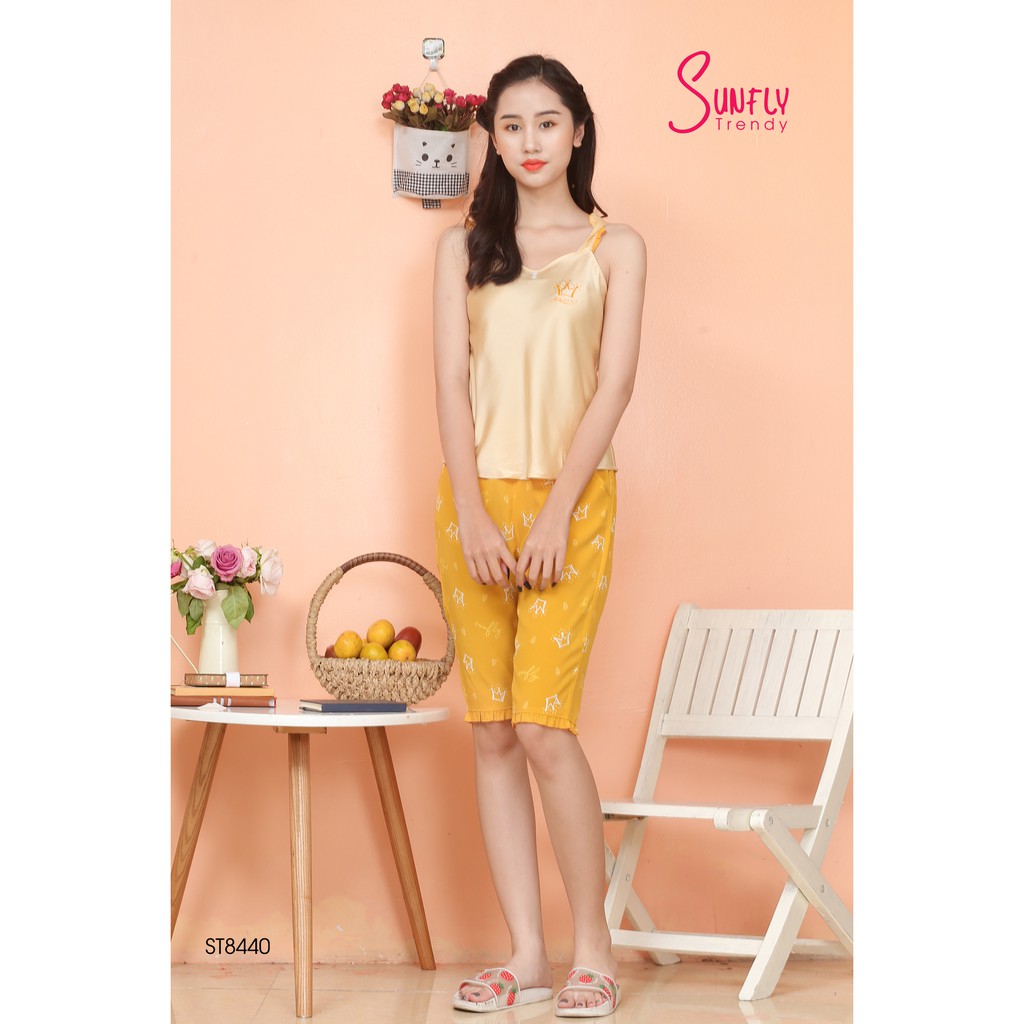 [Mã WABRMI99 giảm 12% đơn 99K]Bộ lụa áo hai dây mặc nhà Sunfly xuân hè ST8440