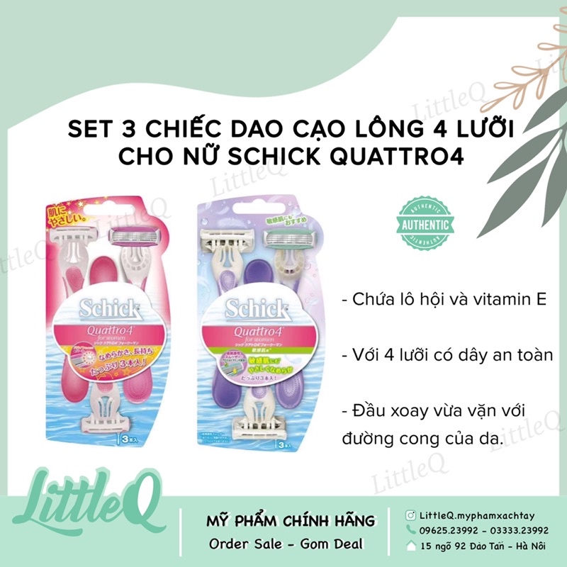 [ Đủ Bill] SET 3 DAO CẠO LÔNG SCHICK 4 LƯỠI NHẬT BẢN CHO NỮ