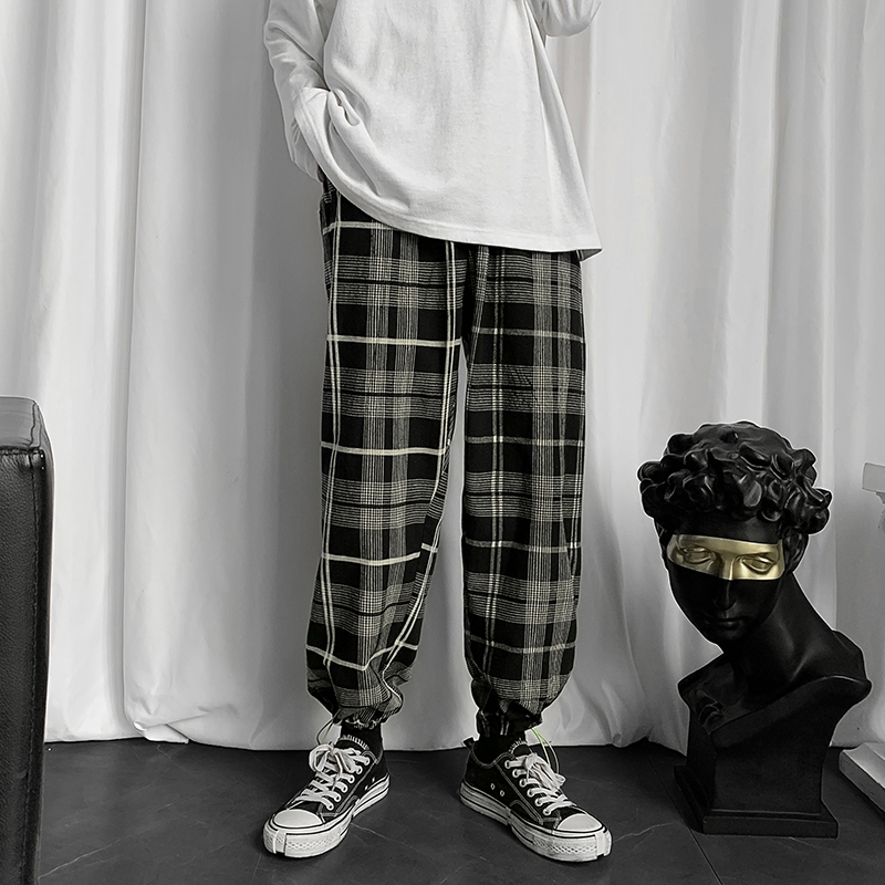 Quần dài ống rộng in họa tiết sọc caro phong cách hiphop thời trang cho nam | BigBuy360 - bigbuy360.vn