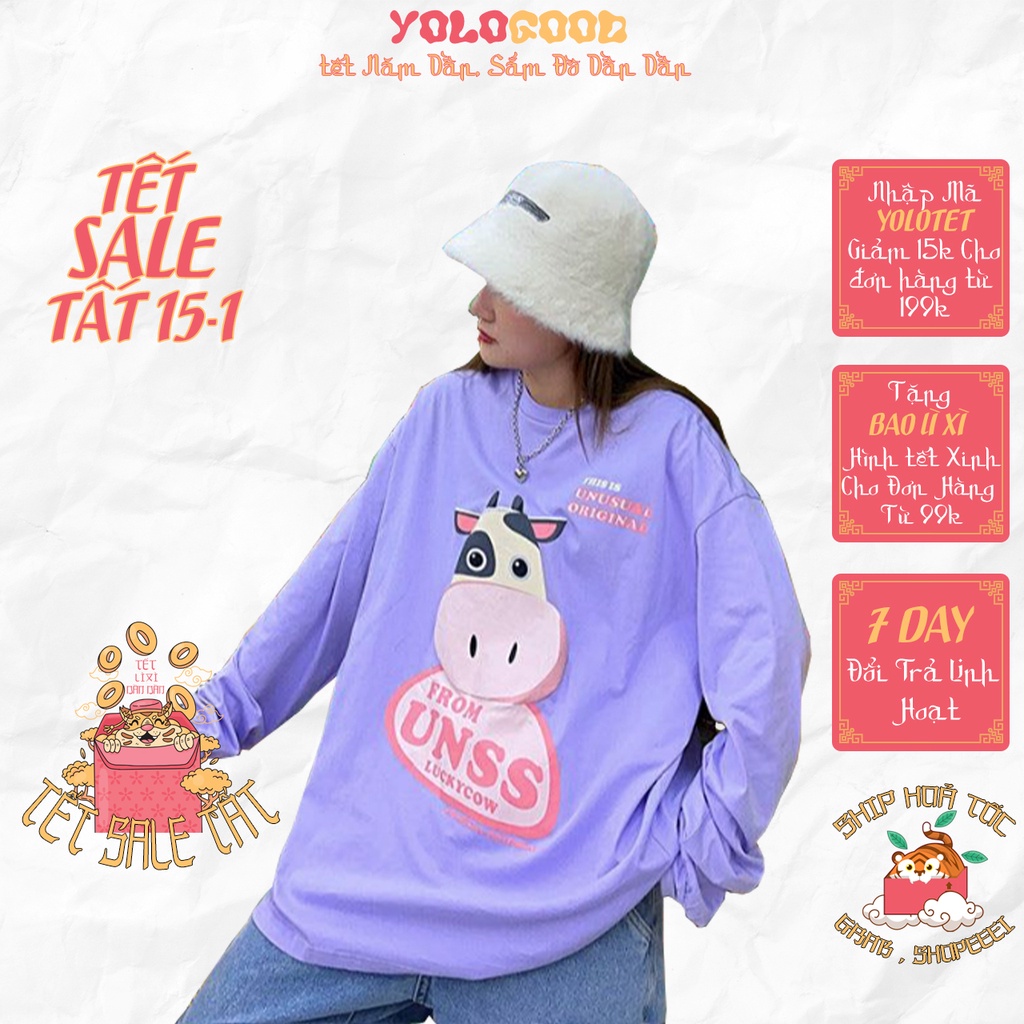 Áo thun dài tay  BÒ SỮA UNSS  phông Unisex nam nữ tee oversize form rộng pull Ulzzang Streetwear thu đông vải mềm