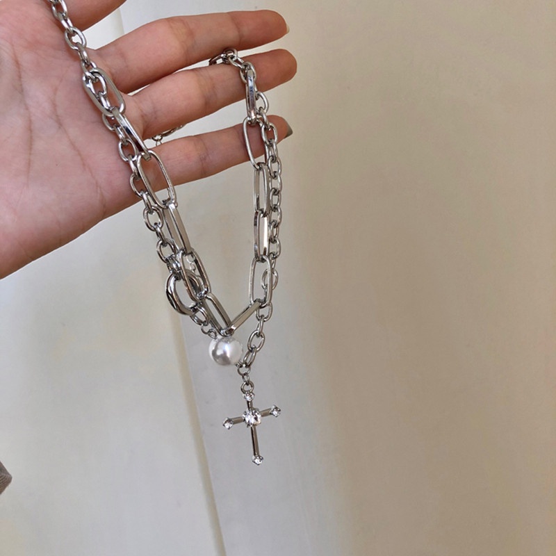 ♡Nguồn điện♡ Vòng cổ hai lớp đính ngọc trai sang trọng phong cách Hàn Quốc