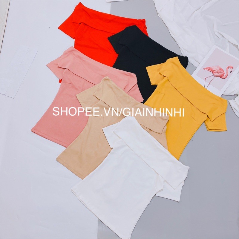 Áo thun kiểu bẹt vai tay cộc, Áo kiểu cổ ngang ngắn tay vải cotton co giãn CS1222 - NhiNhi Shop