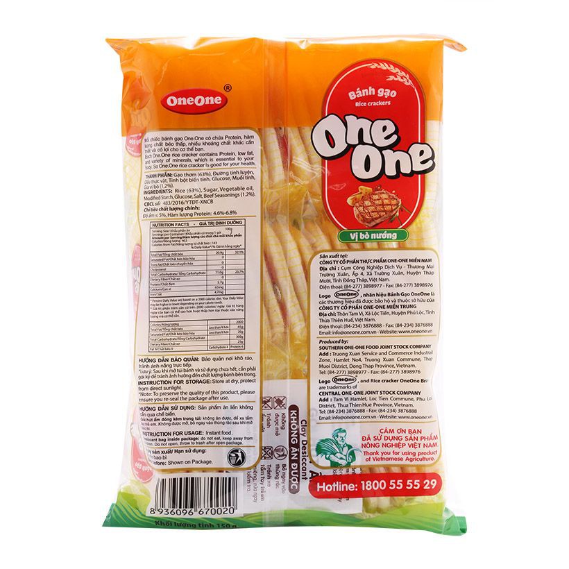 BÁNH GẠO ONE ONE VỊ BÒ NƯỚNG (MẶN) GÓI 150G