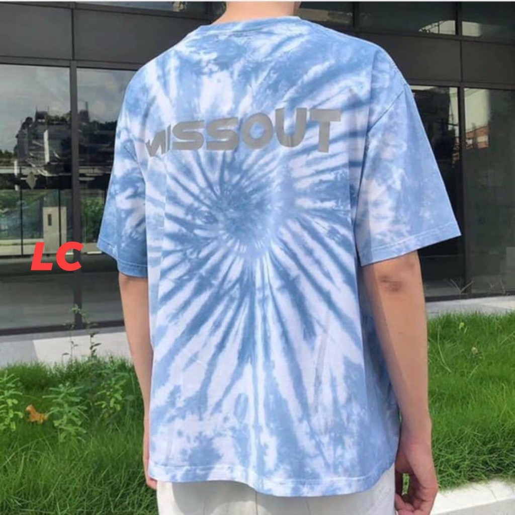Áo thun tay lỡ Loang xanh MISS unisex nam nữ form rộng oversize chất mát tee phông basic kiểu dáng đơn giản mặc hè siêu