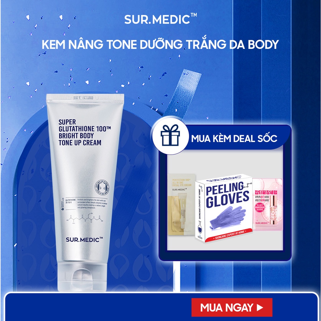 Kem Nâng Tone Da Toàn Thân SURMEDIC Super Glutathione 100TM Bright Body Tone Up Cream 150ml