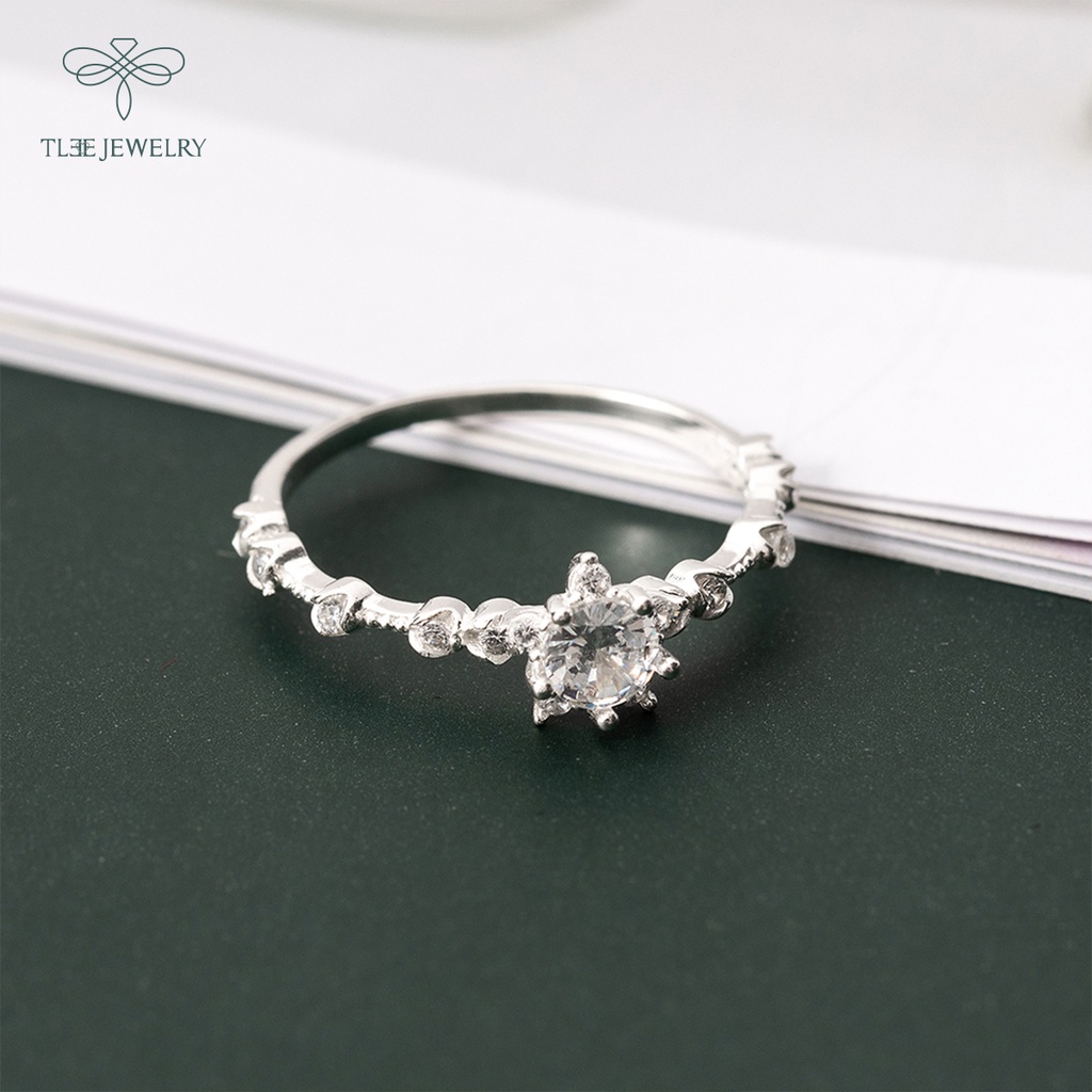 Nhẫn bạc nữ TLEE hoa đá năm cánh nạm đá cao cấp sang trọng NCJ A0214