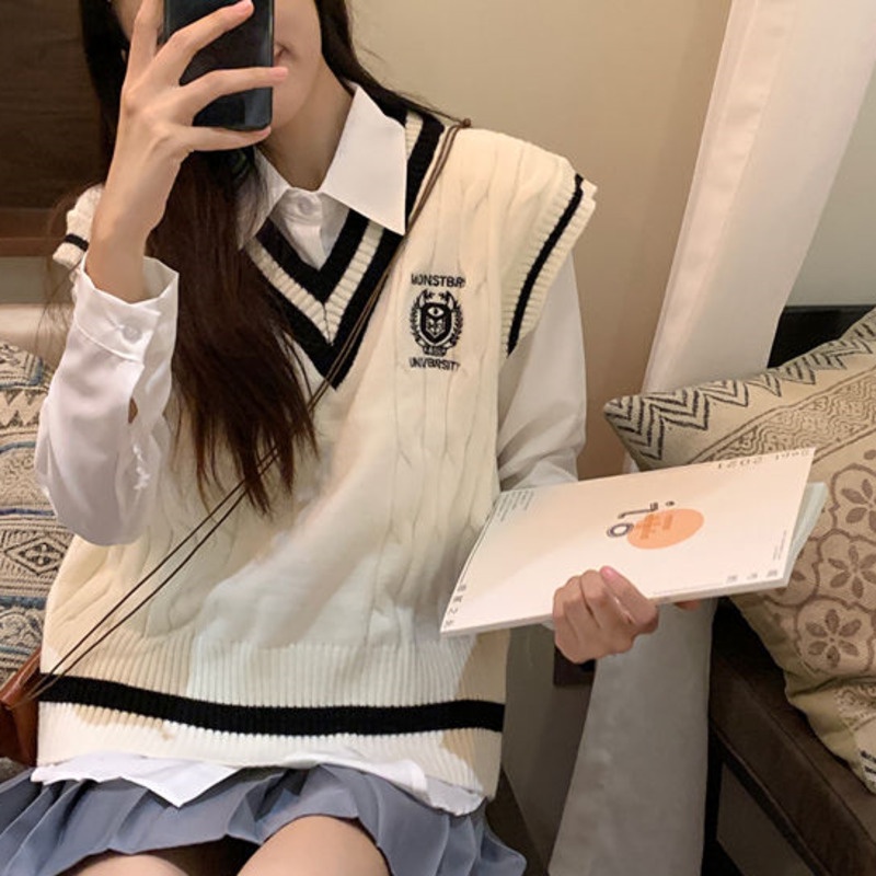 Áo len Pure Cube cổ chữ V không tay phong cách Hàn Quốc thời trang cao cấp