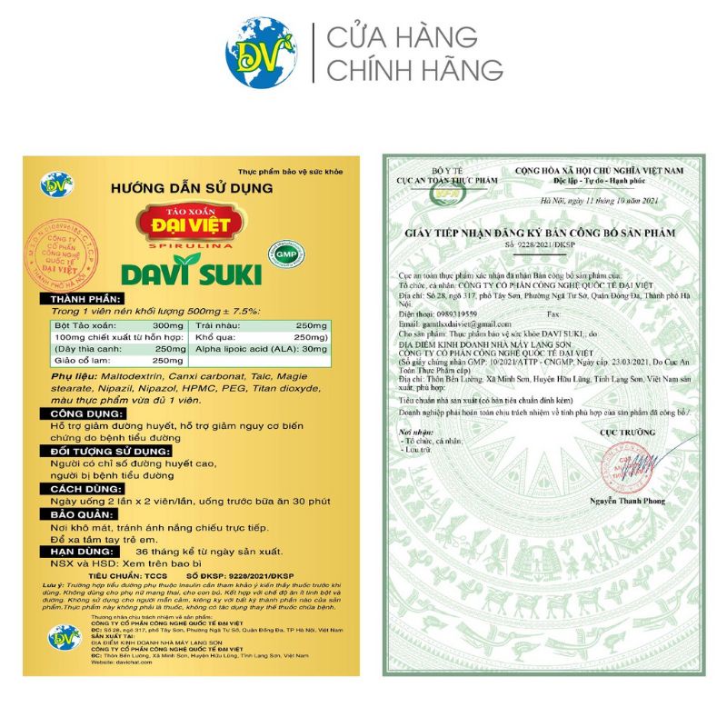 DV 5.1Tảo xoắn Đại Việt - Hỗ trợ tăng sức đề kháng -Spirulina Diamond (100 viên