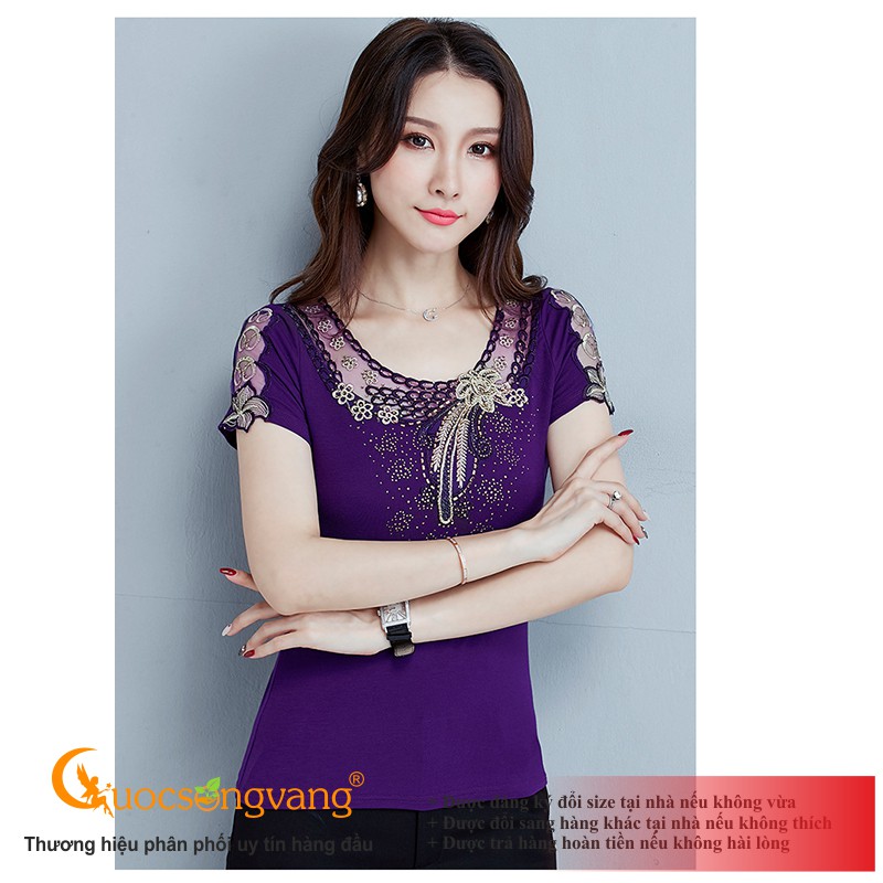 Áo thun đính đá vàng áo kiểu nữ đẹp big size GLA269 Cuocsongvang