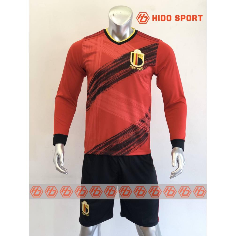 Quần áo bóng đá tay dài đội tuyển Bỉ tổng hợp thun mềm mịn co dãn tốt  ཾ