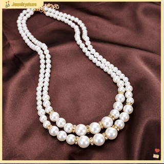 {jewelrystore} Dây chuyền ngọc trai nhân tạo đính đá hai lớp thời trang cho nữ