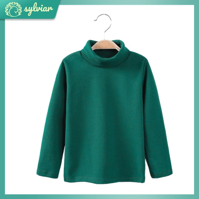 Áo Thun Cotton Tay Dài Cổ Cao Màu Trơn Dễ Thương Dành Cho Bé Gái