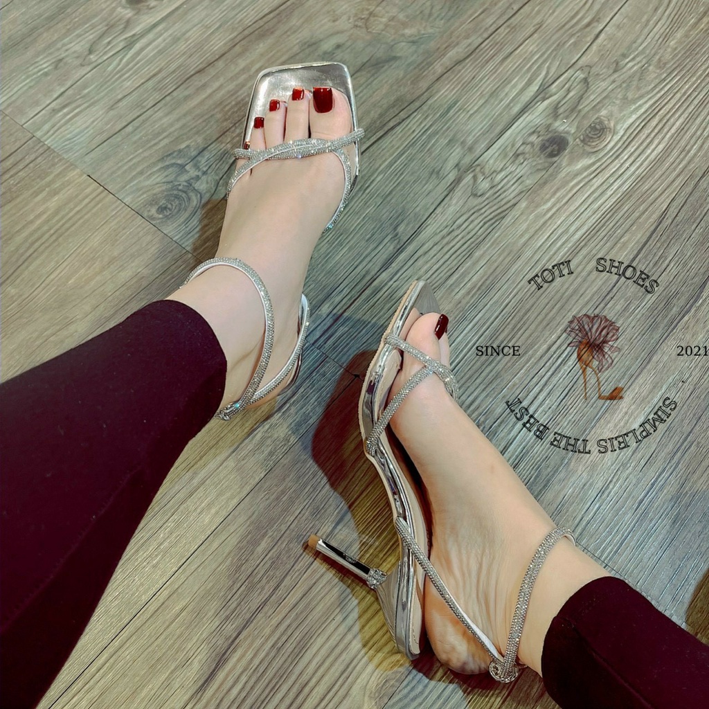 GIÀY CAO GÓT TOTIIE SHOES - GUỐC THỜI TRANG QUAI NGANG MẢNH ĐÁ - SANDAL NỮ MŨI VUÔNG GÓT NHỌN 9 PHÂN G2012540