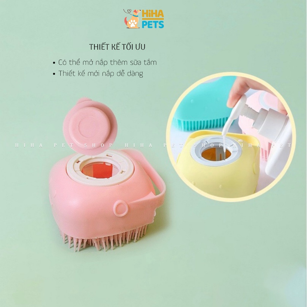 Bàn Chải Tắm Massage Cho Chó Mèo Bàn Chải Silicon Tắm Lấy Lông Rối Cho Thú Cưng Có Đầu Mềm,Cây Lăn Lông Thú Cưng Hihapet