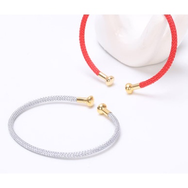 Vòng Đeo Tay Dạng Mở Bằng Dây Thép Cứng Xỏ Hạt Vàng 3D DIY Chống Nước Cho Nữ Vòng Tay Dây Đỏ