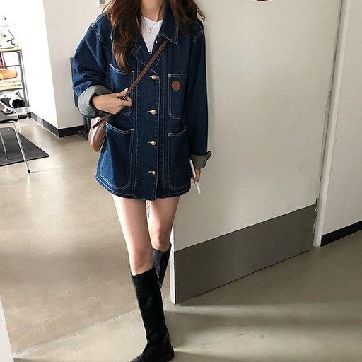 Áo Khoác Denim Dáng Rộng Cỡ Lớn Thời Trang Mùa Đông Cho Nữ