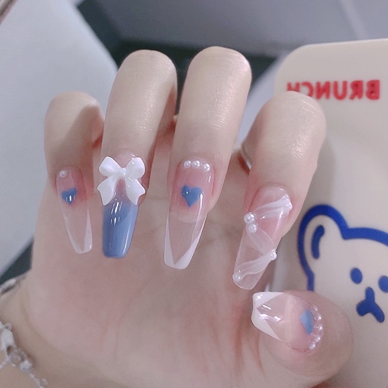 Set 24 Móng Tay Giả Trang Trí Màu Hồng Gradient Xinh Xắn