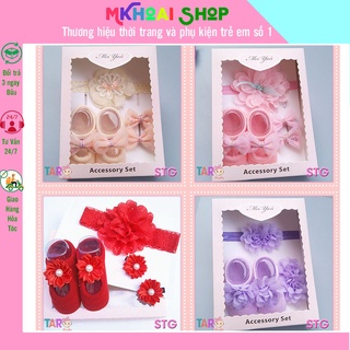 Hộp phụ kiện giày + băng đô + kepk tóc bé gái