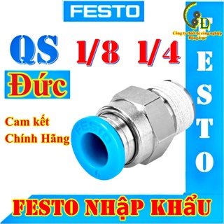 Khớp nối nhanh ren ngoài dây hơi khí nén Festo Đức✴️Chính Hãng✴️Đầu cút nối ống khí phi 4, 6, 8, 10, 12, 16 QS-1/4 - 1/8